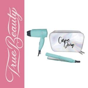 True Beauty Travel Pouch Mini Flat Iron & Mini Hair Dryer